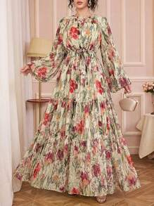 Solessence 女士花卉印花灯笼袖阿拉伯风格长款连衣裙 - 彩色 - 查看 1