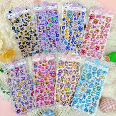 3D闪亮宝石贴纸 可爱心形星星浮雕贴纸 适用于DIY剪贴簿、日记本、手机装饰、儿童手工