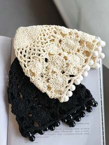 1pc Summer Breathable Boho Handmade Crochet Floral Tassel Headband, Hollow Out Versatile Hat - A - View 5