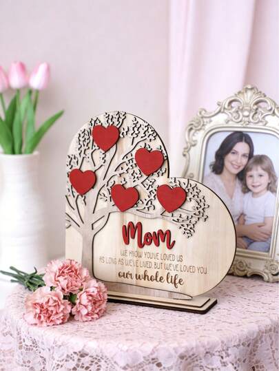 1pc "Mom Loves Tree" Desktop Decor, Mother's Day Gift, Family Love Decoration, American Farmhouse Style Home Decor, Retro Ornament, Thanksgiving Memorial Decoration, Suitable For Living Room, Bedroom, Bookshelf, Tabletop, Meaningful Emotional Gift, Indoor Holiday Decoration