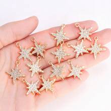 10个高品质水钻心形、蜻蜓、花朵、星形合金吊坠，适用于女士耳环、手链、项链、钥匙扣、DIY首饰 - 金色 - 查看 11