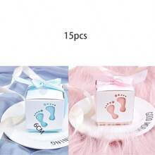 25 hộp quà tặng tiệc tiết lộ giới tính em bé, thiết kế hình dấu chân, màu hồng, xanh dương, xanh lá cây kèm ruy băng. - A - Xem 8