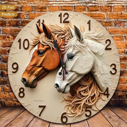 Large 12inch / 10inch Round Wall Clock, Featuring A 2D Flat Design With A Horse Motif, Is Perfect For A Baby's Room. It Is Silent And Non-Ticking, Making It Ideal For The Kitchen, Bedroom, Office, And Living Room. Requires One AA Battery,Cuarto,Bedroom,Hogar,Dorm,Office,Decoración,Room Deocr,Classroom Decor,Home Decor,Mothers Day,Valentines,Birthday,Gifts