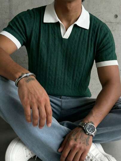  GRDR Men's Summer Round Neck Solid Color Short Sleeve Knit Sweater, Suitable For Summer Outings, Essential For Fashionable Styling