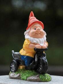 [Country Style Dwarf Statue] Rustic Resin Material, Single Piece, Dwarf Statue On A Bicycle - Easter Garden Decoration, Outdoor Lawn Sculpture, No Power Required, Home Garden Decoration Dwarf Ornament. - Multicolor - View 1