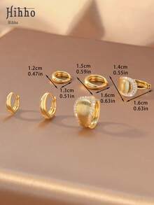 Hihho 6pcs Set Of Luxury Minimalist Hoop Earrings, Including Ombre Rhinestone, Plain, Heavy Rhinestone, And Striped Styles, Multiple Sizes Available, Clip-On Design For Easy Wear, Shining Gift For Girlfriend Or Best Friend - Gold - View 8
