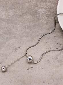 1pc Titanium Steel Non-Fading Round Ball Pendant Necklace, Elegant Minimalist Choker Necklace For Women - Multicolor - View 5