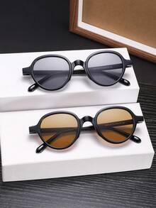 2 PCS Men's Round Fashion Glasses Polycarbonate Lightweight Thin Frame Multicolor Lenses Casual Style Suitable For Outdoor Commute With Glasses Box - Multicolor - View 3