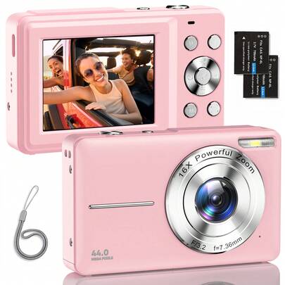 Nicamery מצלמה דיגיטלית 44MP 1080P, זום 16X, כרטיס זיכרון 32GB, 2 סוללות, מצלמת נסיעות קומפקטית מתאימה לצילום, צילום דיגיטלי, מתנה לבני נוער ומבוגרים
