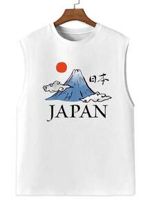 Men's Spring/Summer Heavy 220g Pure Cotton Vest, Casual Print Vest - White - View 2