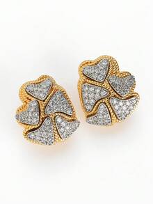 Bộ trang sức gồm bông tai và nhẫn hình trái tim bằng thủy tinh mạ vàng 18K kiểu cổ điển, chất liệu đồng giả cổ, thích hợp làm quà tặng sinh nhật và phụ kiện dự tiệc. - Vàng - Xem 13