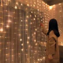 300 LED Curtain Lights, 3m*3m/9.84ft X 9.84ft, Warm White, 8 Lighting Modes, USB Powered With Remote Control, Suitable For Room, Window, Wedding, Party, Christmas - USB Curtain Light String - View 7
