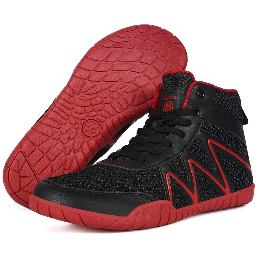 Wrestling Shoes Mens Boxing Shoe Fitness Sneakers Zero Drop Sole - Red - View 1