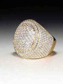 Nhẫn đôi sang trọng hình tròn màu vàng đính đá Cubic Zirconia, quà tặng đính hôn và cưới. - Màu vàng - Xem 4