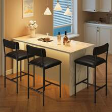 Juego de 2 taburetes bar tapizados con respaldo y reposapiés para cocina, sillas de bar para isla, fácil montaje, color negro. - Negro - Ver 6