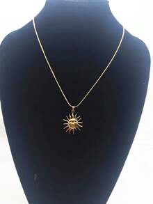 1件休闲款18K镀金不锈钢太阳吊坠项链，男女皆宜，日常佩戴 - 金黃色 - 查看 6