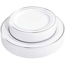 25/15/10/5 套白色 7.5/10.25 英寸银边餐盘，精致可爱，可重复使用且易于清洁。适用于各种场合，例如婚礼、生日派对、家庭聚会和户外团队建设活动。用途广泛的餐具，非常适合学校、返校季、学校派对、餐厅、厨房和圣诞餐桌。也是馈赠亲朋好友和长辈的完美礼物。 - 白色 - 查看 11