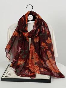 1pc New Bali Yarn Peony Flower Print Scarf, Elegant And Fashionable Thin Sunscreen Scarf For Women, Multi-Functional Soft Shawl Scarf, Daily Evening Dress Outer Wear, Travel Beach Sunshade Shawl, Photography Wear And Festival Gift - Multicolor - View 8