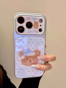 Cute Blue Polka Dot Bear On White Background Phone Case, Suitable Compatible With Apple 16/17 Pro Max/ 15 Pro, Protective Cover For Women, 14/13 - Blue - View 5