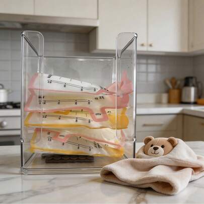 1pc Transparent Breastmilk Storage Bag Organizer Box, Suction Cup Mounted Milk Storage Container, Tower-Shaped Organizer, Reusable For Breastmilk, Baby Food Pouches, Formula, Bottles And Yogurt, 7" L X 8" H X 5.7" W