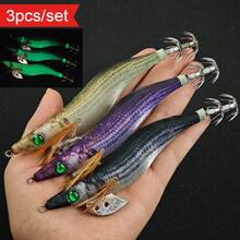 Avlcoaky 3pcs/Set Shrimp Fishing Lures Luminous Squid Jig Hook Shrimp Prawn Lure Artificial Hard Bait - Multicolor - View 8