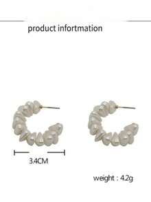 不对称设计仿珍珠C形几何耳环 - 白色 - 查看 8
