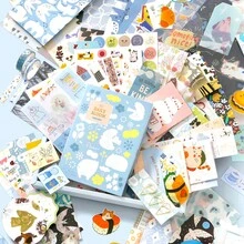 Juego de cuaderno de notas con caligrafía cálida, estilo coreano Ins A6 con cuadrícula, pegatinas, blocs de notas, caja de regalo - 1 Set - Ver 4