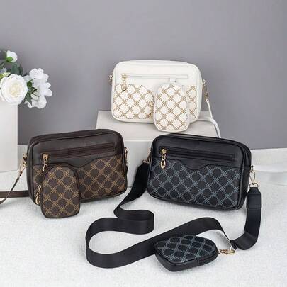 2026新款女士极简复古印花单肩包/斜挎包，带零钱包