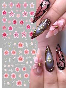 2 pièces Autocollants d'art pour ongles Sakura rose printemps, décalcomanies de fleurs de pétales d'orchidée rose vif, décorations d'art pour ongles printemps/été, fournitures de manucure de mariage, décorations d'ongles pour festival de musique DIY - Multicolore - Voir 5
