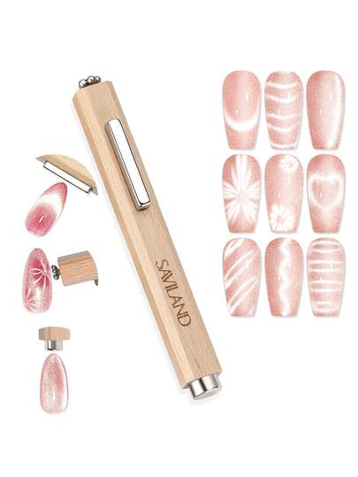  Juego de esmalte de uñas en gel efecto gato de SAVILAND 3 en 1 con varita magnética de succión fuerte N35 de neodimio de diseño de doble extremo para diversos efectos de ojo de gato, herramientas profesionales de salón y DIY para manicura y arte