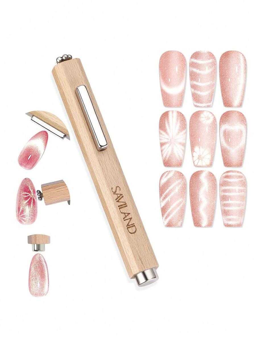 Bộ dụng cụ tạo hiệu ứng mắt mèo 3 trong 1 SAVILAND với nam châm hút Neodymium N35 mạnh mẽ, que hút hai đầu cho nhiều hiệu ứng mắt mèo khác nhau, dụng cụ làm móng chuyên nghiệp tại nhà và salon.