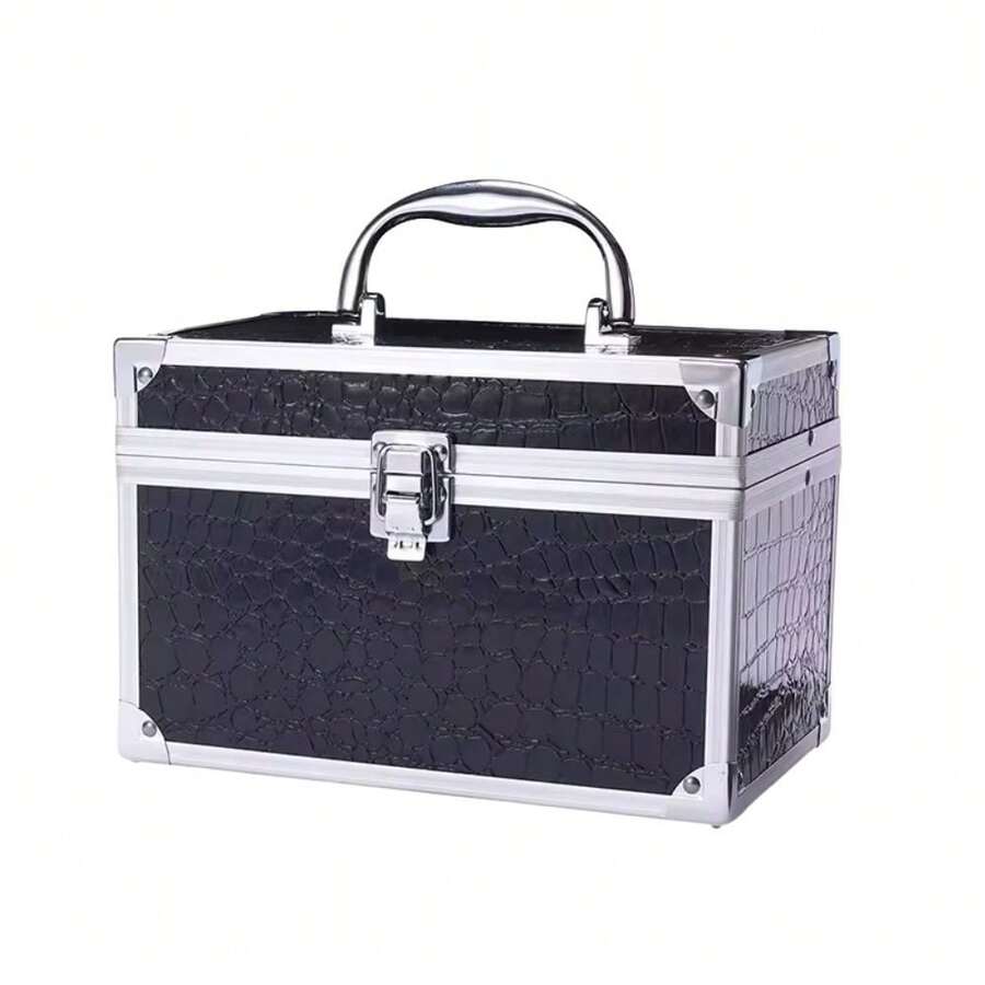 Makeup Cosmetic Organizer Case With Mirror And Tray - Silver - View 1