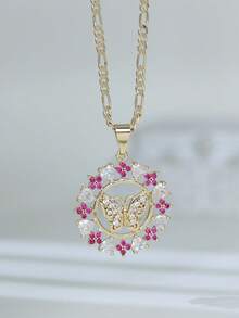 1 pièce Collier pendentif animal cercle fleur zircone creux 3D, convient pour les cadeaux, les couples, les amis, le port quotidien, les prières et les vacances - Multicolore - Voir 9