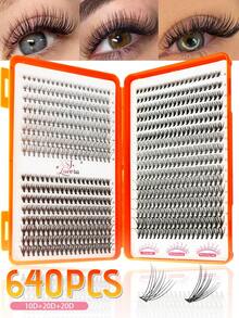 640/608片D型卷翘仿貂毛假睫毛，高容量单片假睫毛，适合新手和专业人士在家DIY。30D+40D+50D+60D+80D+100D混合款式分段式假睫毛册，可打造不同眼妆效果，柔软自然，持久轻盈。 - D - 查看 11