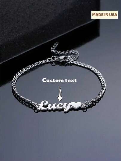 1 pieza Pulsera cubana personalizada para mujer, pulsera con colgante con nombre hecho a mano, regalo del Día de San Valentín, plateado, de moda, multicolor, retro, unisex, hip-hop, minimalista, casual, personalizado, único, regalo ideal para él/ella, novio/novia, padre, madre, familia, amigos, aniversario, cumpleaños, graduación, baile de graduación, joyería de mujer, ropa elegante, pulsera de letra de moda personalizada, estilo casual de calle