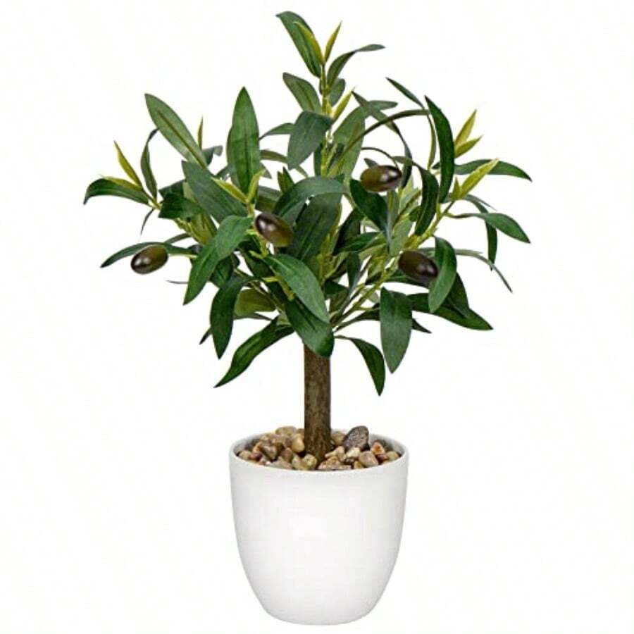 Olivo artificial de 15 pulgadas plantas pequeñas de olivo sintético con maceta blanca para el hogar recámara mesa oficina hotel decoración de Briful - Plantas de Oliva - Ver 1