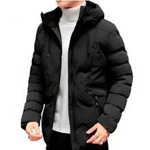 Shendy Vendy Chamarra tipo Bomber Ropa Casual para Hombre Con Capucha, Chaqueta Acolchada Hombre, Ropa Casual, Forro Termico con Bolsillos Laterales de Cremallera Completa - Negro - Ver 7