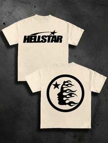 (220 Cotton T-Shirt Double-Sided Printing) Black 1pc Flame & Star Graphic T-Shirt, Y2K, Streetwear, Digital Print T - Shirt Casual Comfort Cotton Tee For Spring & Summer Fall Men's Clothing, Gift, Unisex Print Y2K Crew Neck T Shirt For Women, Holiday, Vacation, Spring, Festivalsummer Clothes,Men Graphic Tees,Vintage T Shirts - Apricot - View 7