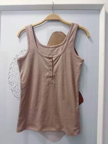 Women's Cotton Tank Top With Button Closure (Runs Slightly Small, We Recommend Ordering One Size Larger). - Màu Khaki - Xem 3