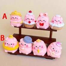 4pcs Cute Pudgy Pig Miniature Figurines, Creative Sweet Moment Decor, Suitable For Car Interior, Computer Screen, DIY Accessories, Keychain, Desktop - Dessert Pig - View 6