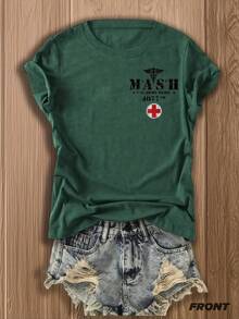 Double-Sided Printed Colored Cotton T-Shirt  Comfortable, Stylish With Minimalist Design, Casual & Versatile, INS Style Mash Army Medical Unit 4077th 100 Percent Cotton Graphic Tees T Shirt - 墨綠色 - 查看 3