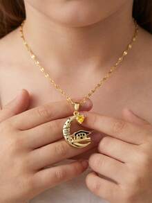 1pc Newly Designed Creative Unique Heart Moon Graduation Cap Design Stainless Steel Chain Necklace For Classmates Friends Kids Boys Girls Son Daughter Sister Brother Graduation Season Gift - Gold - View 1