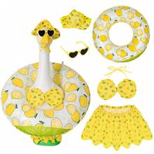 Decoración de ganso de patio estilo hawaiano, adecuado para esculturas de ganso de 23 pulgadas, incluye sombrero, gafas de sol y flotador, adecuado para decoración de patio de cemento (color limón) - Limón - Ver 2