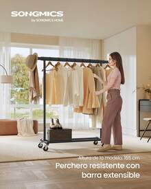 SONGMICS Perchero con Ruedas, Burro Ropa, Barra Extensible, Carga de 100 kg, 45 x (92-132) x 161,5 cm, Fácil Montaje, Negro - A - Ver 2