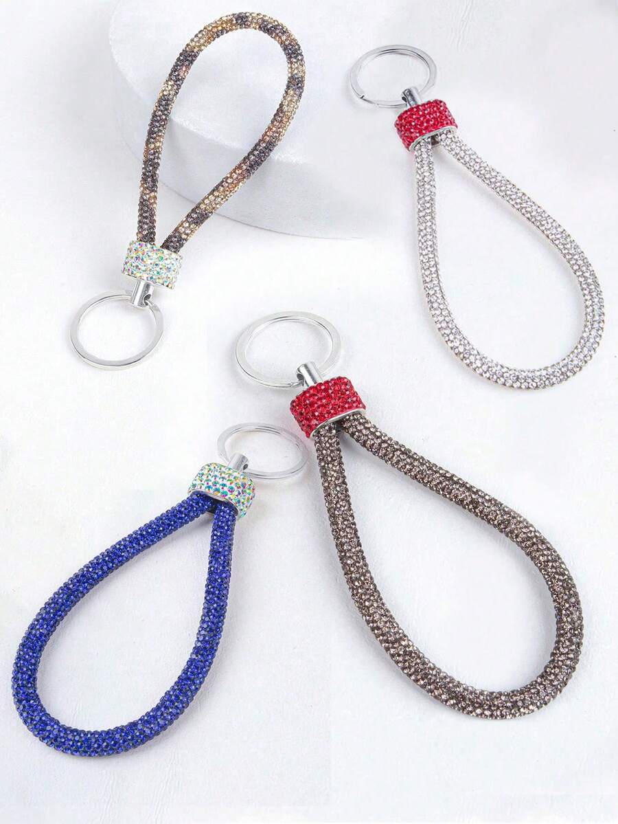 1pc Fashion Full Rhinestone Keychain, Couples Small Gift, Car Key Chain, Home Decor, Bag Pendant, Backpack Accessory, Suitable For School, Cute Gothic Y2K Style - Black - View 1