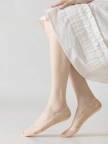 2/4/7 Pairs Women's Ultra-Thin Mesh Breathable Invisible Lace Silicone Non-Slip Boat Socks, Soft & Sweat-Absorbent - Multicolor - View 5