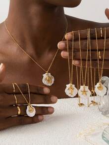 欧美风格海星、贝壳、海螺吊坠项链，充满夏日气息 - 彩色 - 查看 3