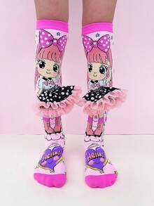 Ein Paar knielange Socken für Kinder, mit niedlichen Cartoon-Mädchen-Designs und dreidimensionalen Rock-Dekorationen. Ganzjährig tragbare verrückte Socken, lustige Socken für Karneval, Partys, Musikfestivals, Muttertag, Urlaub, Abschlusszeit, Einschulung, Hochzeiten, Cosplay, Outdoor-Aktivitäten und den täglichen Gebrauch - eine tolle Geschenkidee. - Babypink - Übersicht 9