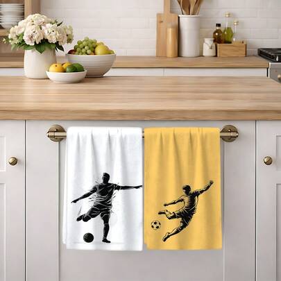 2/4/6件套，足球主题印花洗碗巾，超强吸水超细纤维现代毛巾，烹饪烘焙茶巾，洗碗布，清洁抹布，手巾，柔软吸水，厨房装饰，送给邻居、母亲、朋友的生日礼物，乔迁之喜礼物，厨房必备，日常用品