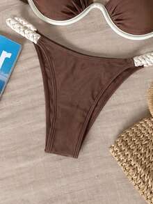 Bikinx Women's Chic Braid Detail High Cut Bikini Set Spaghetti Strap Contrast Binding Swimwear High Stretch Fabric - Multicolor - View 7